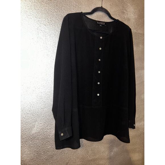 Eloquii Preppy Dark Academia Studious Sheer Black Long Sleeves Blouse Top - Picture 4 of 11